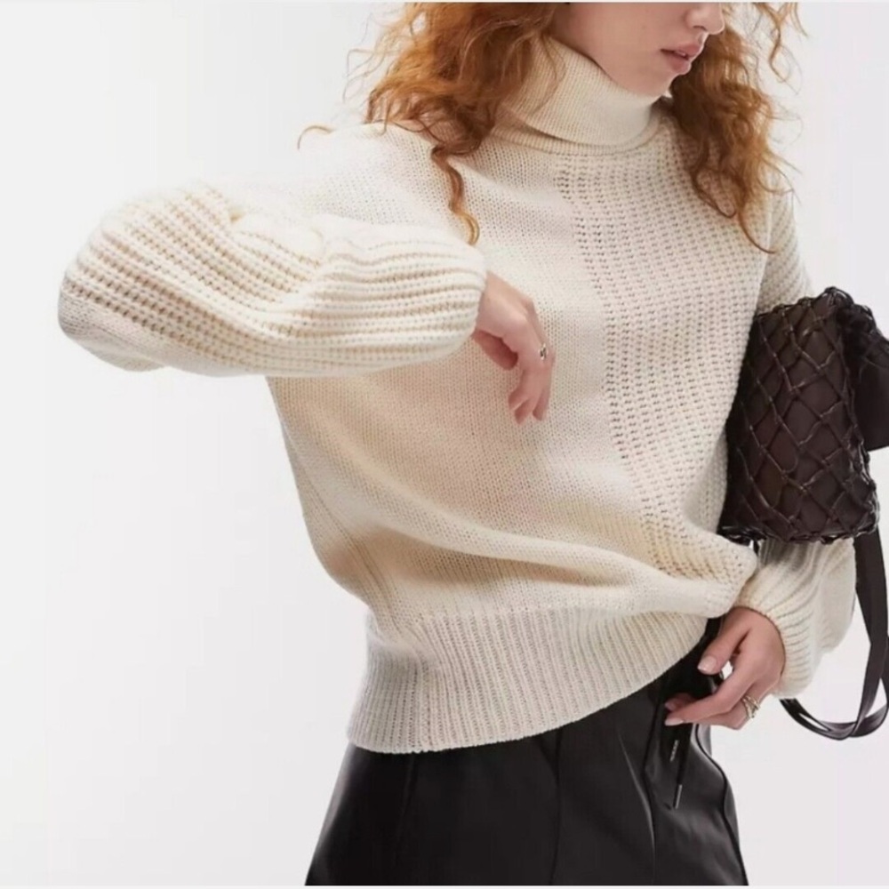 Topshop Oversized Chunky Knit Turtleneck Sweater Rollneck Ivory Cream Small